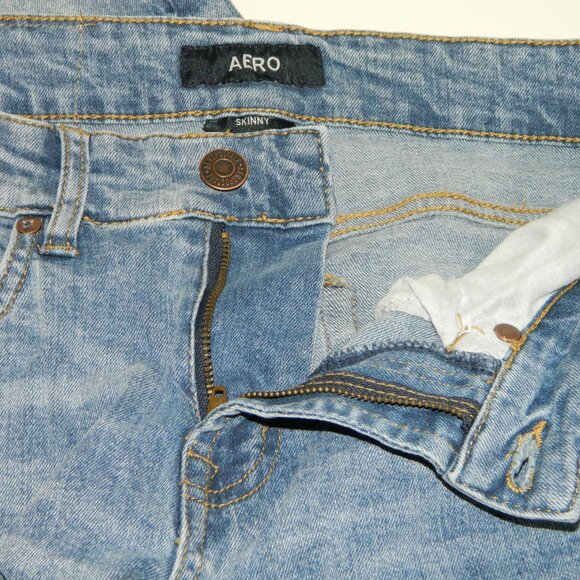 2 fo/$25 AERO Areopostal Men's Unisex Distressed Washed Blue Denim Jeans Size 28 - Picture 11 of 13